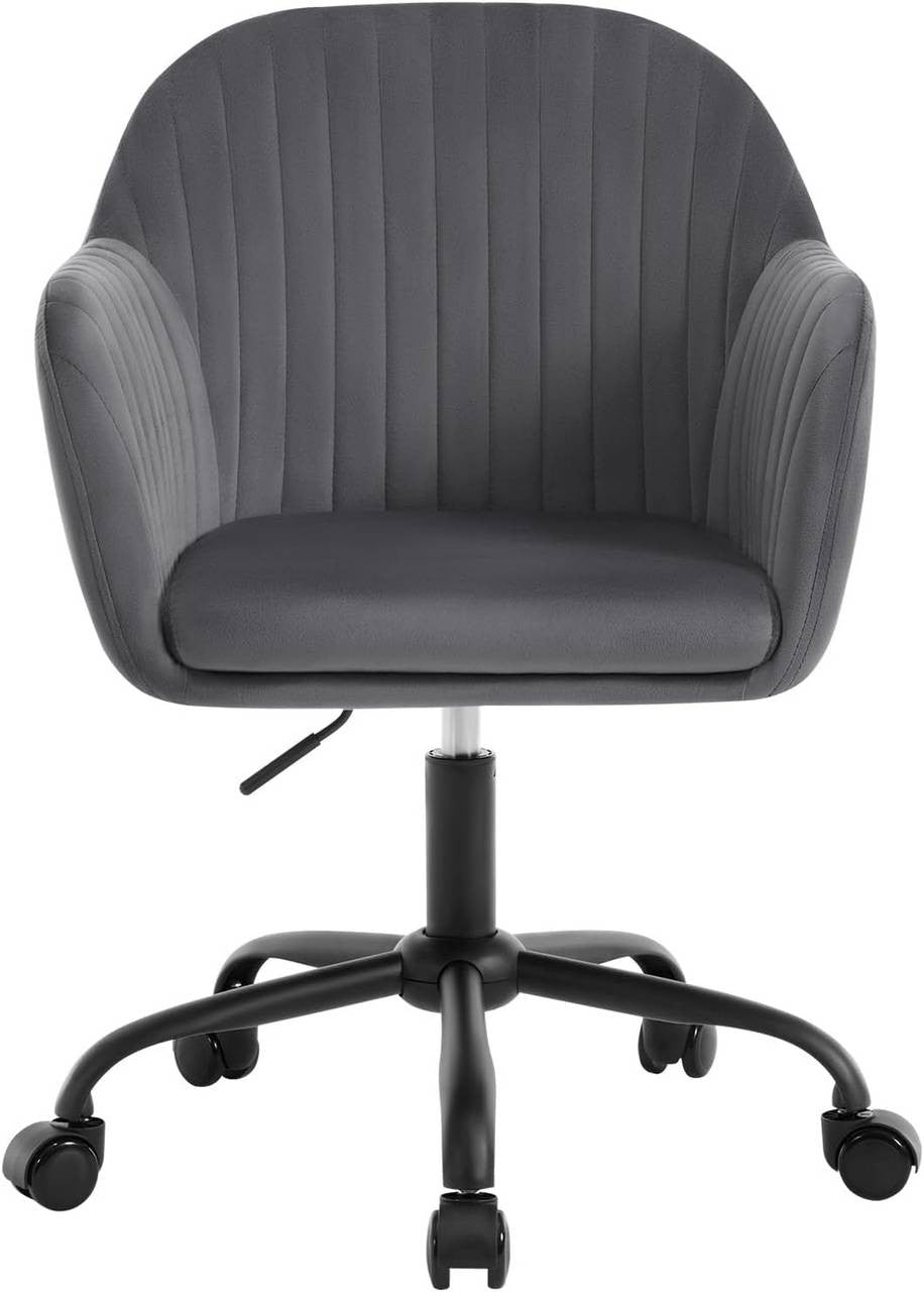 24goodz Ergonomic Office Chair - Comfortable Wide Seat - Height Adjustable & 360° Swivel - Velvet - For Home Office - Dark Grey
