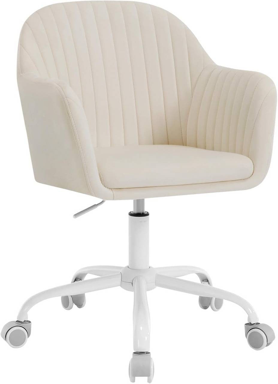 24goodz Ergonomic Office Chair - Comfortable Wide Seat - Height Adjustable & 360° Swivel - Velvet - For Home Office - Cream White