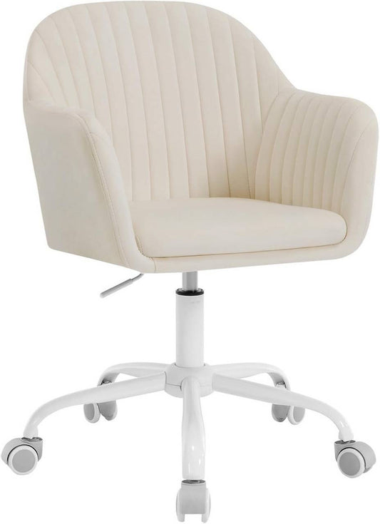 24goodz Ergonomic Office Chair - Comfortable Wide Seat - Height Adjustable & 360° Swivel - Velvet - For Home Office - Cream White