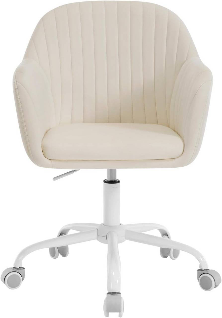 24goodz Ergonomic Office Chair - Comfortable Wide Seat - Height Adjustable & 360° Swivel - Velvet - For Home Office - Cream White