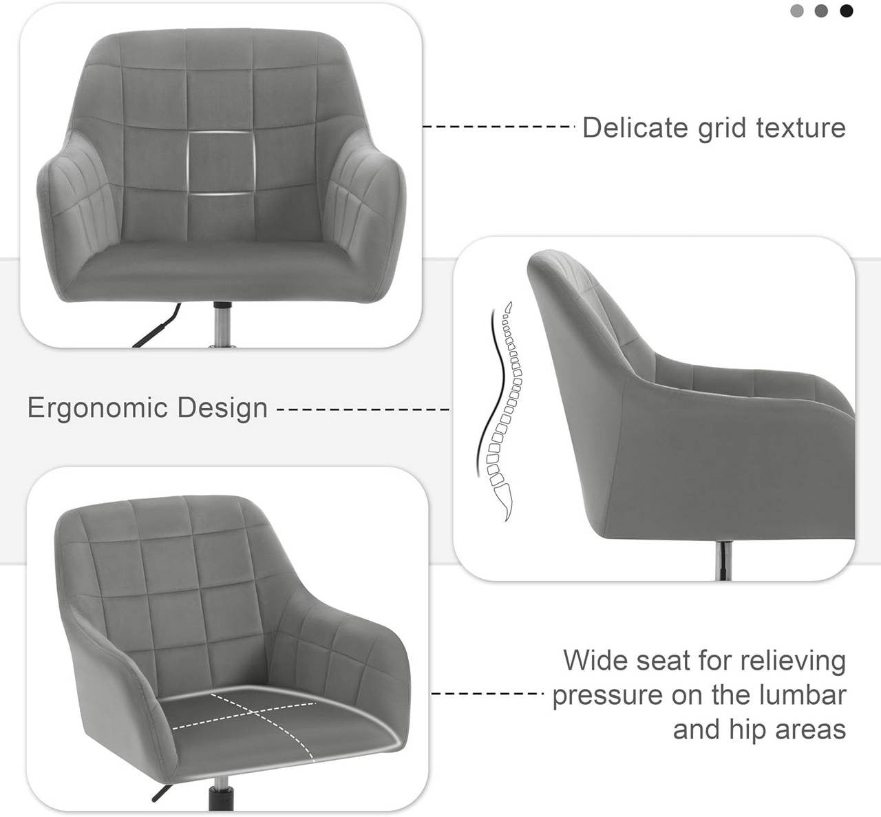 24goodz Ergonomic Office Chair - Comfortable Wide Seat - Velvet - For Home Office - Dark Grey