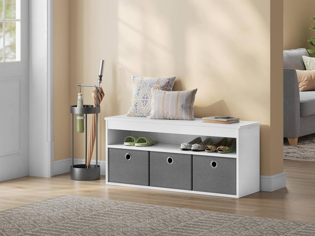 24goodz Shoe Bench with Storage - Spacious and Versatile - MDF - For Entryways and Living Rooms - White + Grey