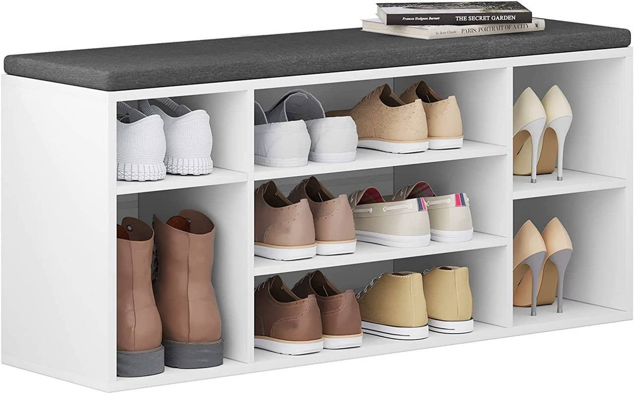 24goodz Shoe Bench - Stylish Storage Solution - Comfortable Seating - E1 Wood-Based Material - White + Grey - 103.5x48x30 cm - wgr