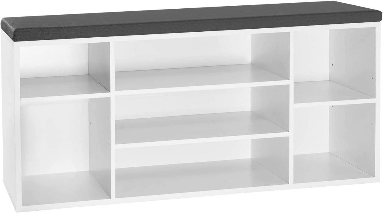 24goodz Shoe Bench - Stylish Storage Solution - Comfortable Seating - E1 Wood-Based Material - White + Grey - 103.5x48x30 cm - wgr
