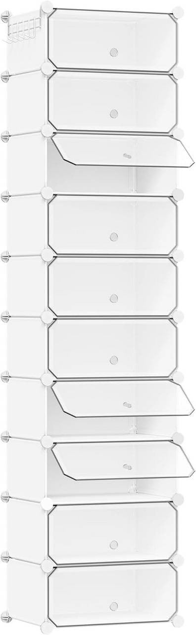 24goodz Shoe Rack with 10 Compartments - Modular Design - Sturdy and Waterproof - PP and Metal - White - 40x30x170 cm
