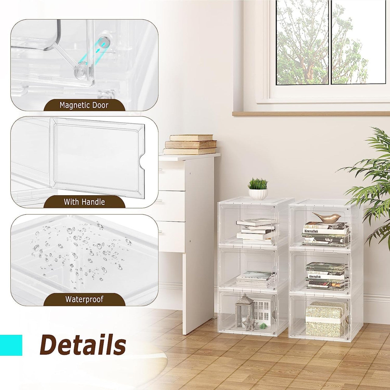 24goodz Stackable Shoe Boxes Set of 3 - Space-Saving Design - High-Quality ABS and PP - For Sneaker Enthusiasts - Transparent