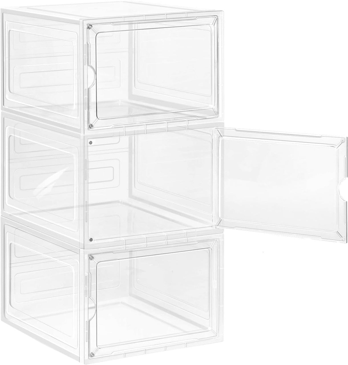 24goodz Stackable Shoe Boxes Set of 3 - Space-Saving Design - High-Quality ABS and PP - For Sneaker Enthusiasts - Transparent