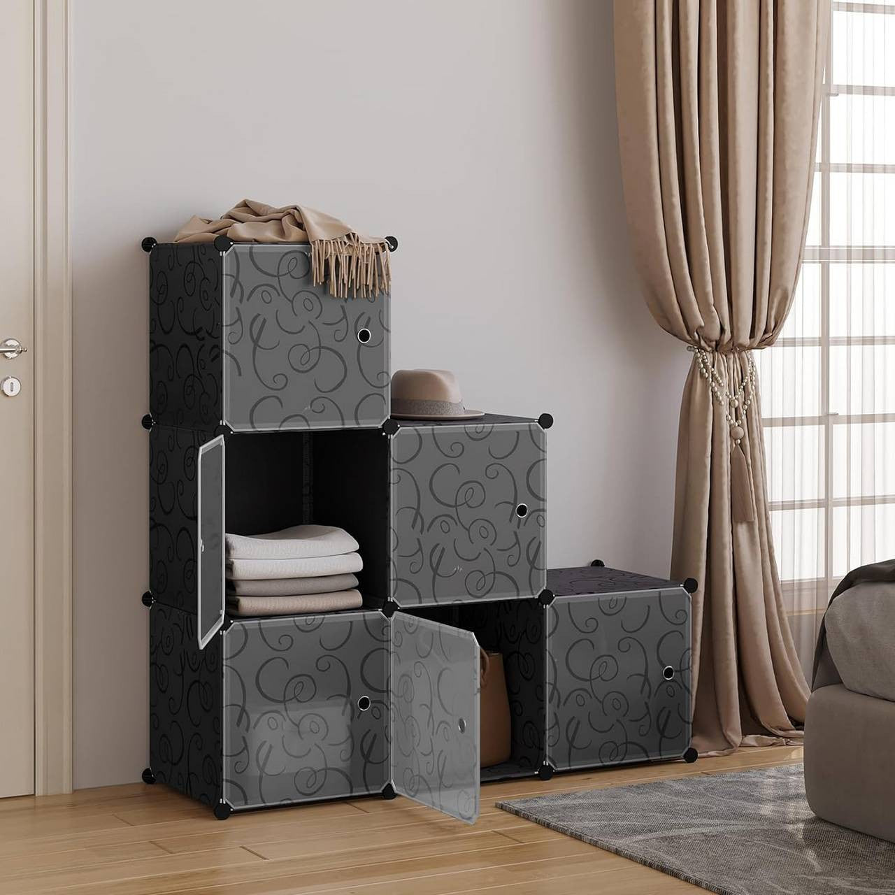 24goodz Stackable Shoe Storage Boxes - Modular Design for Custom Organization - PP + ABS + Metal - Black - 35 x 35 x 35 cm