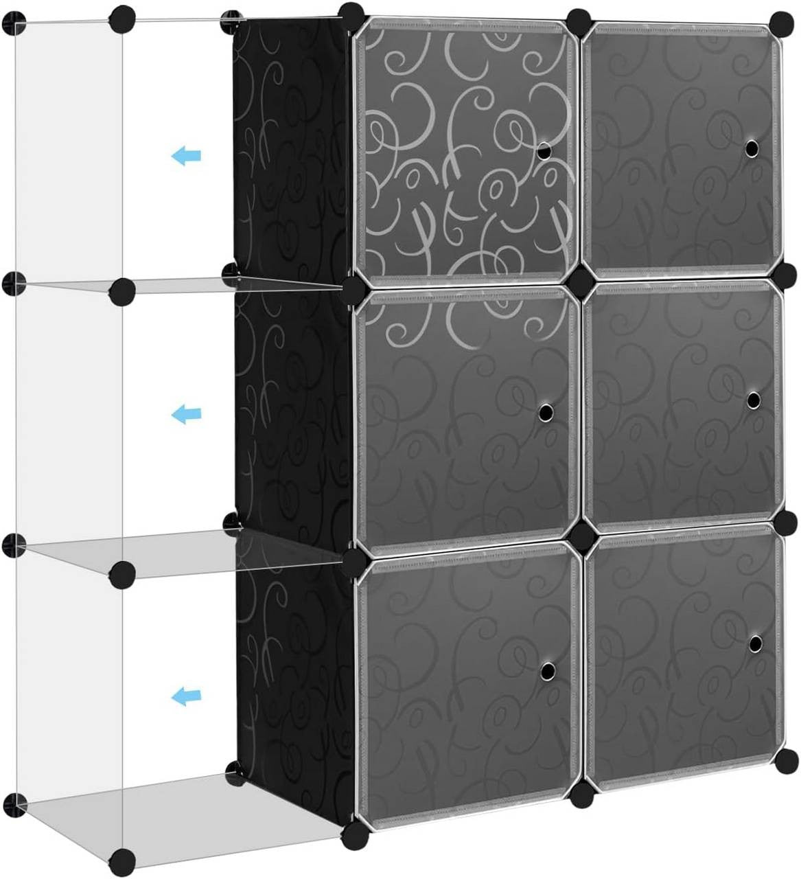 24goodz Stackable Shoe Storage Boxes - Modular Design for Custom Organization - PP + ABS + Metal - Black - 35 x 35 x 35 cm