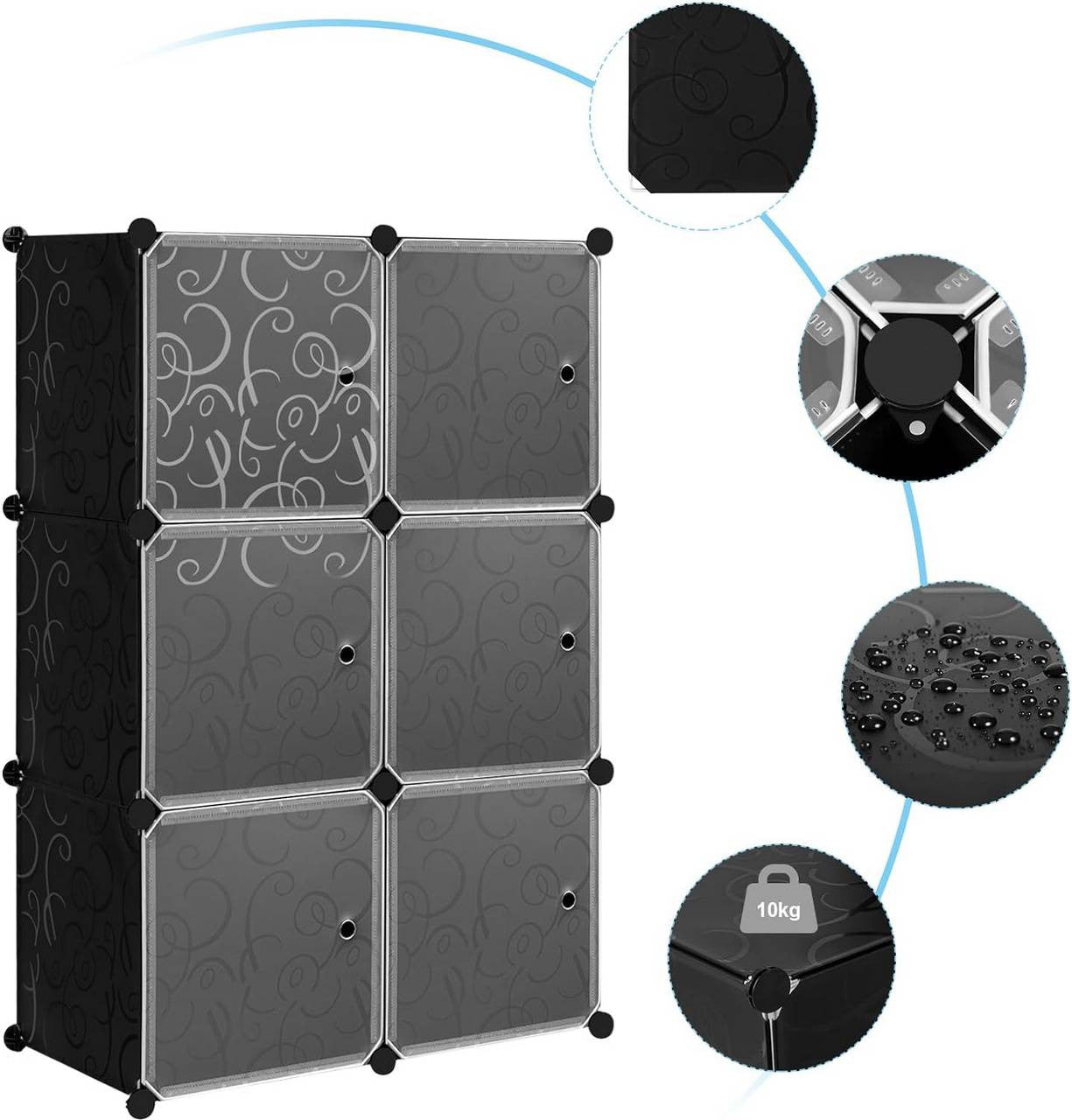 24goodz Stackable Shoe Storage Boxes - Modular Design for Custom Organization - PP + ABS + Metal - Black - 35 x 35 x 35 cm