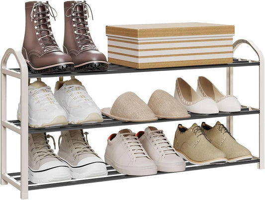 24goodz Shoe Rack - Spacious 3-Tier Design - Easy to Assemble - Steel-Plastic Composite - Cream - 79x19.5x45 cm