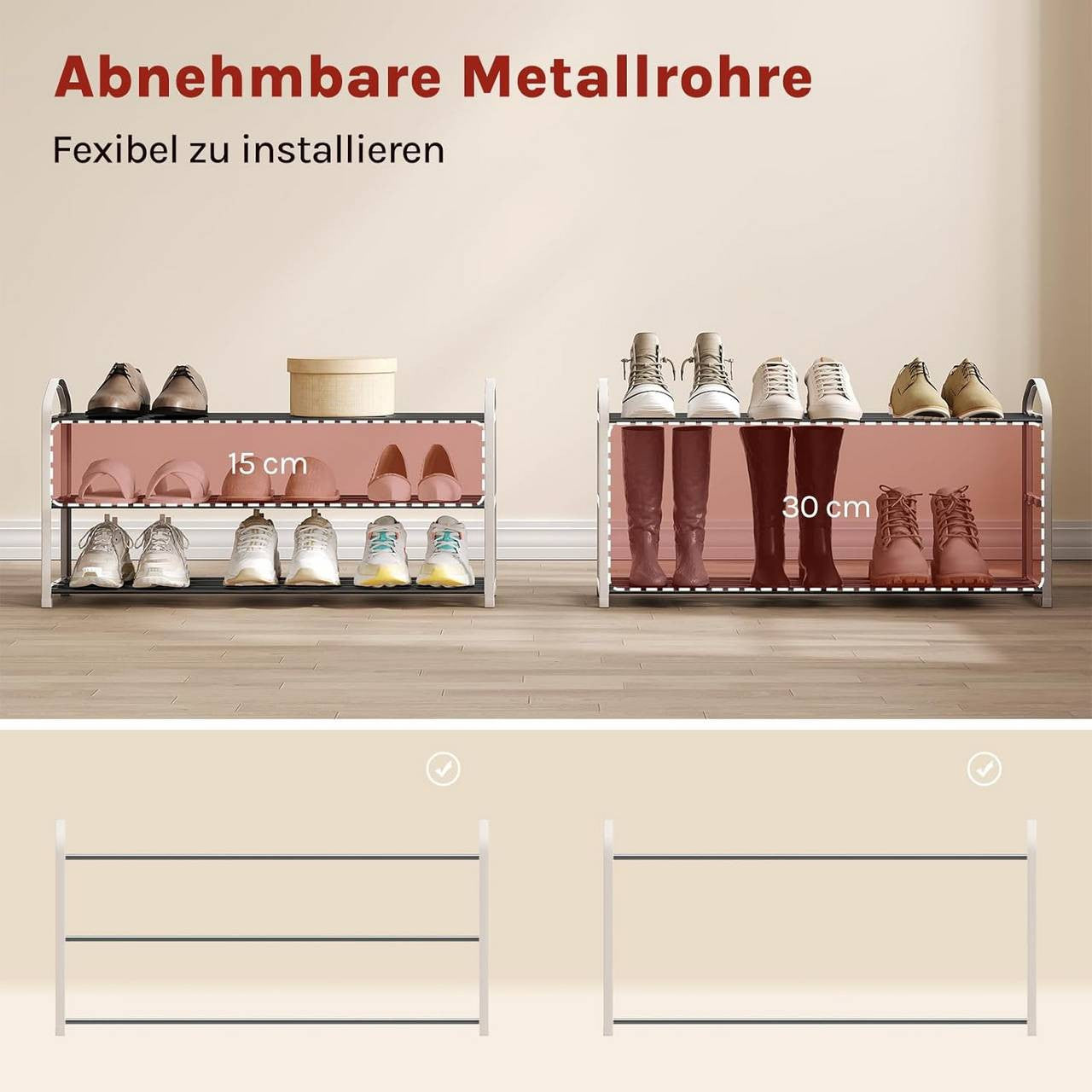 24goodz Shoe Rack - Spacious 3-Tier Design - Easy to Assemble - Steel-Plastic Composite - Cream - 79x19.5x45 cm