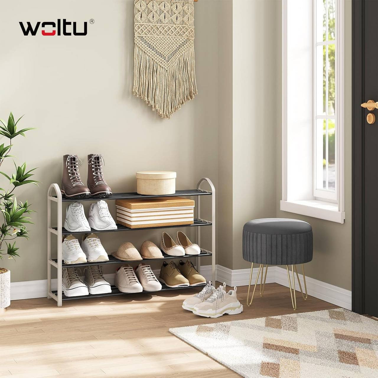 24goodz Shoe Rack - Spacious 4-Tier Design - Easy to Assemble - Steel-Plastic Composite - Cream - 79x19.5x62 cm