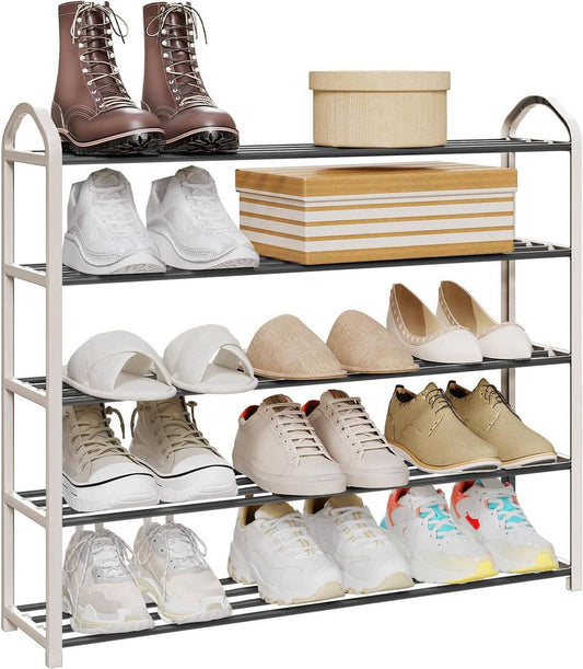 24goodz Shoe Rack - Spacious 5-Tier Design - Easy to Assemble - Steel-Plastic Composite - For Home Organization - Cream, 79x19.5x79cm