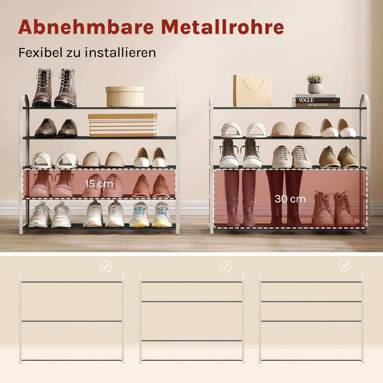 24goodz Shoe Rack - Spacious 5-Tier Design - Easy to Assemble - Steel-Plastic Composite - For Home Organization - Cream, 79x19.5x79cm