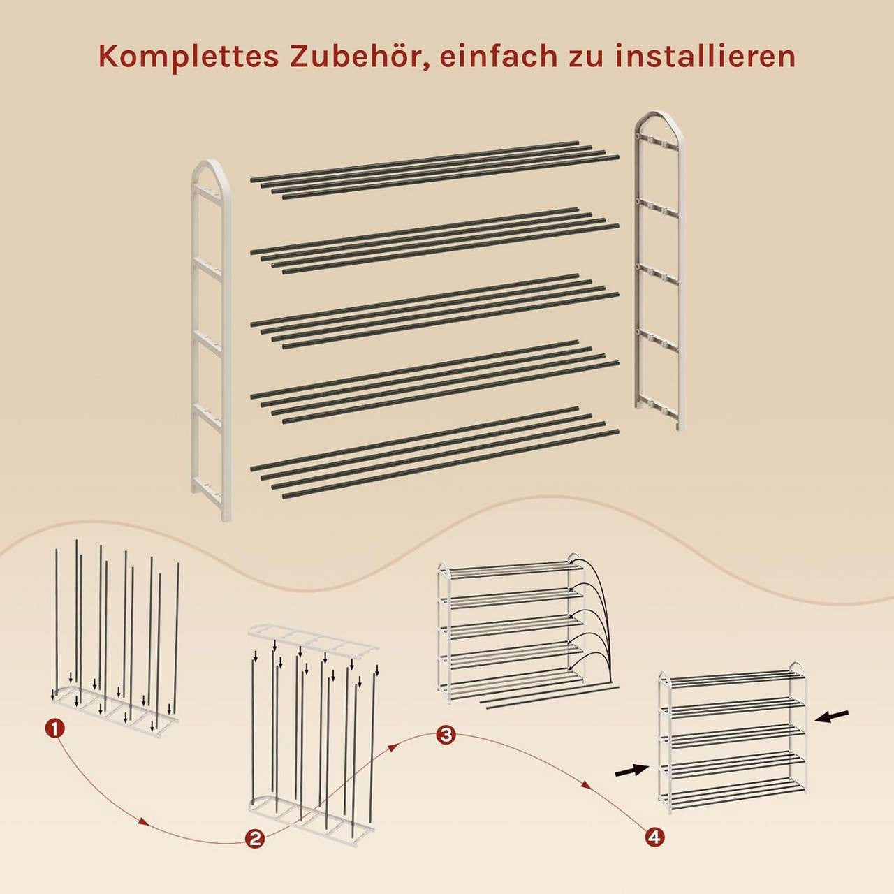 24goodz Shoe Rack - Spacious 5-Tier Design - Easy to Assemble - Steel-Plastic Composite - For Home Organization - Cream, 79x19.5x79cm