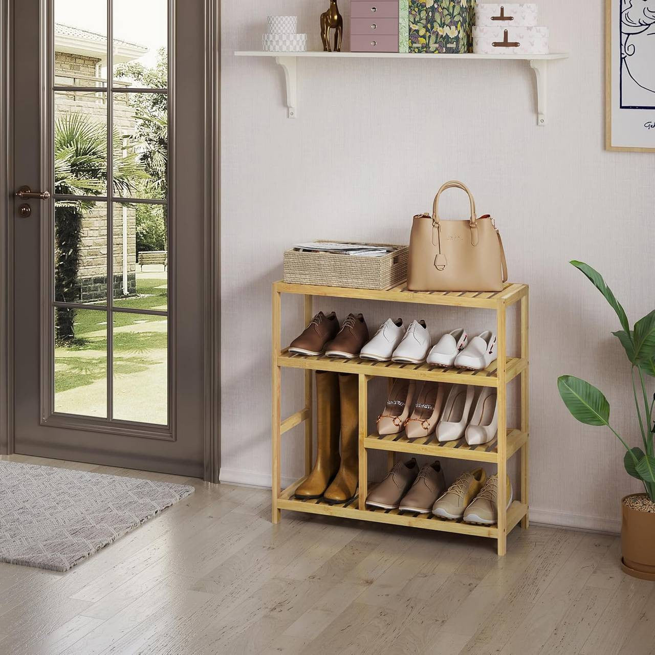 24goodz Bamboo Shoe Rack - Spacious 4-Tier Design - Eco-Friendly Material - Natural Bamboo - For Home Organization - 68 x 68 x 26 cm