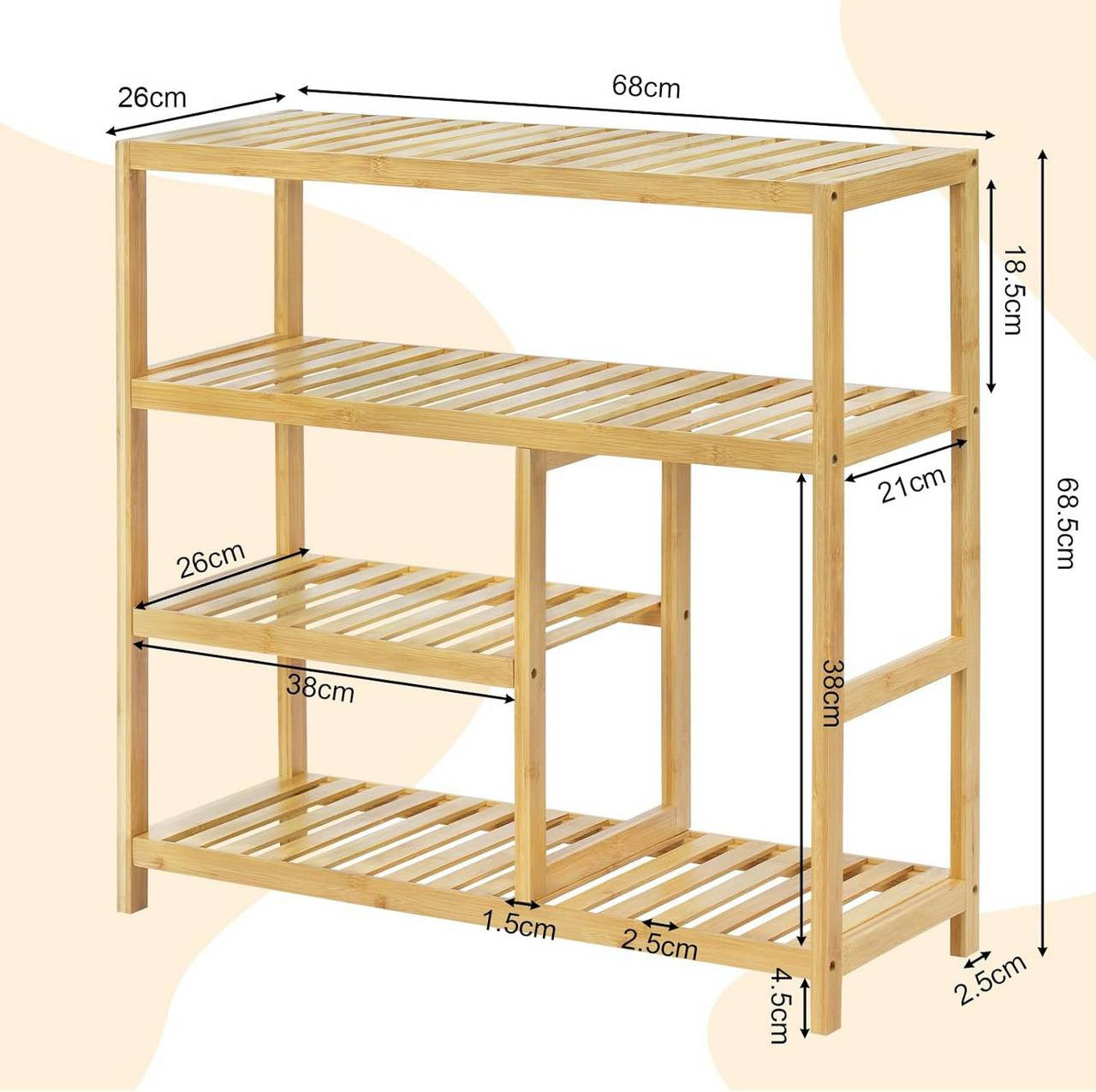 24goodz Bamboo Shoe Rack - Spacious 4-Tier Design - Eco-Friendly Material - Natural Bamboo - For Home Organization - 68 x 68 x 26 cm