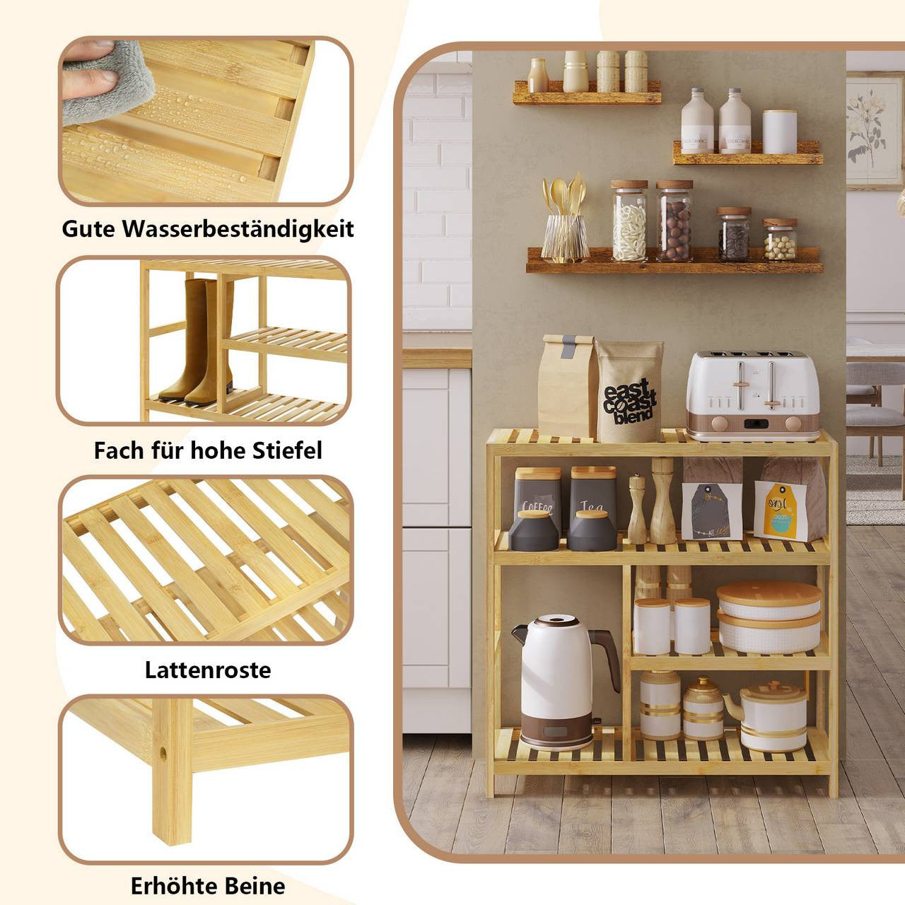 24goodz Bamboo Shoe Rack - Spacious 4-Tier Design - Eco-Friendly Material - Natural Bamboo - For Home Organization - 68 x 68 x 26 cm