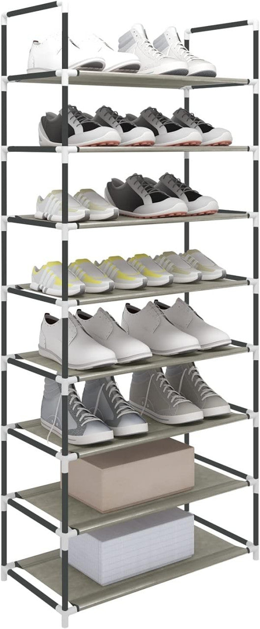 24goodz Shoe Rack - Space-Saving Design - Easy to Assemble - Steel and Non-Woven Fabric - Grey - 28.5 x 140 x 59.5 cm