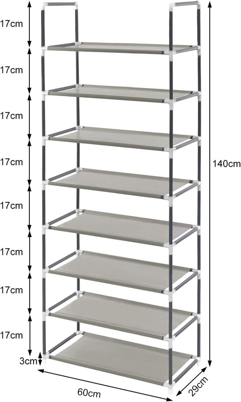 24goodz Shoe Rack - Space-Saving Design - Easy to Assemble - Steel and Non-Woven Fabric - Grey - 28.5 x 140 x 59.5 cm