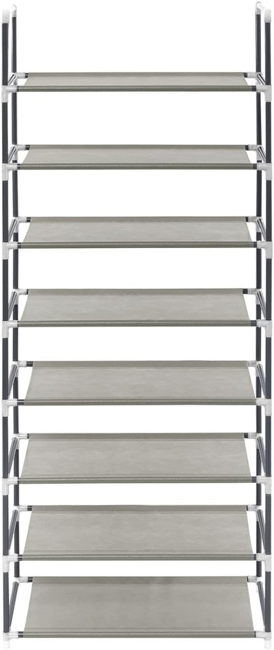24goodz Shoe Rack - Space-Saving Design - Easy to Assemble - Steel and Non-Woven Fabric - Grey - 28.5 x 140 x 59.5 cm