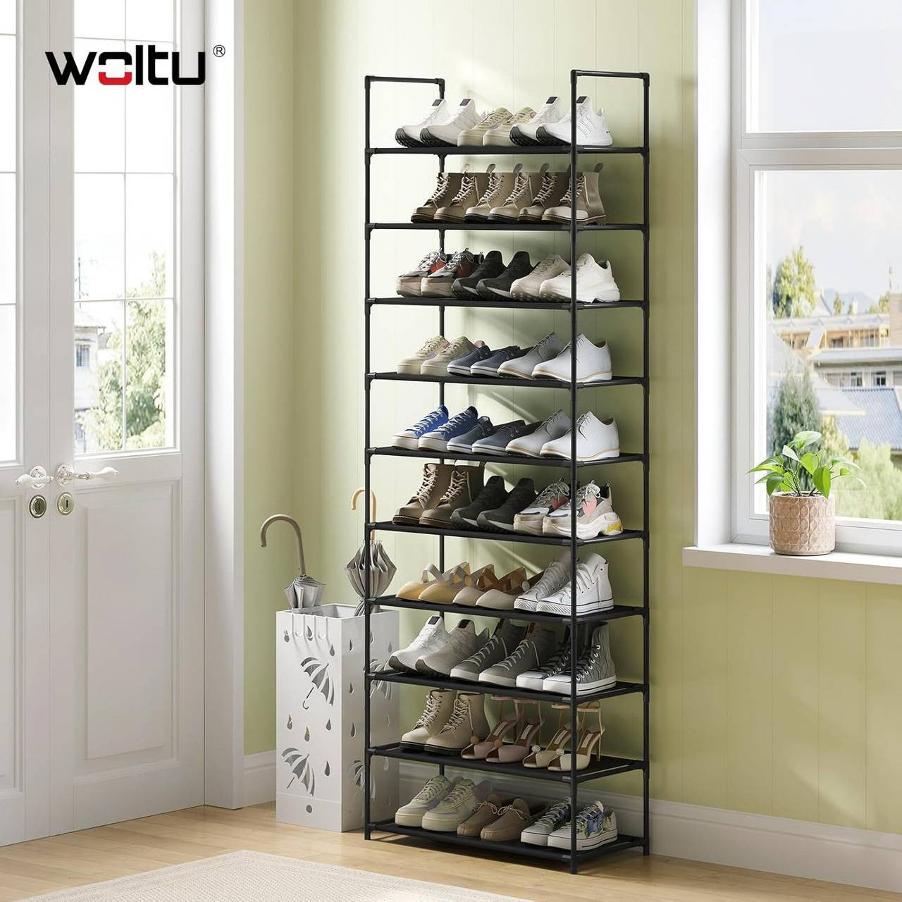 24goodz Shoe Rack with 10 Shelves - Space-Saving Design - Robust Metal Frame - Black - 61x28x174 cm