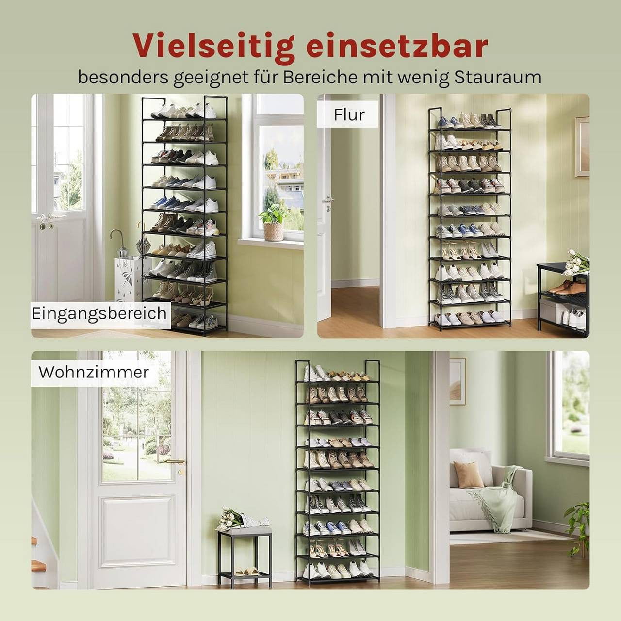 24goodz Shoe Rack with 10 Shelves - Space-Saving Design - Robust Metal Frame - Black - 61x28x174 cm