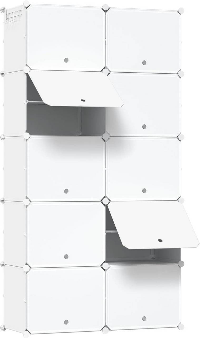 24goodz Shoe Rack with 10 Compartments - Versatile Storage Solution - PP and Metal - White