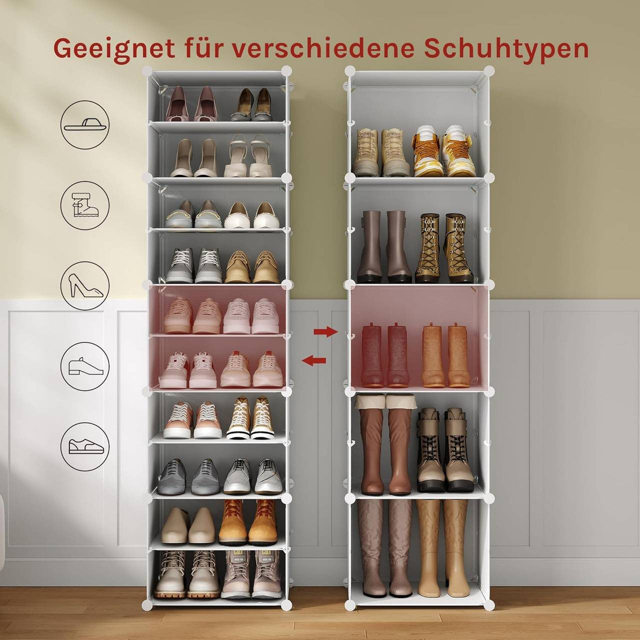 24goodz Shoe Rack with 10 Compartments - Versatile Storage Solution - PP and Metal - White