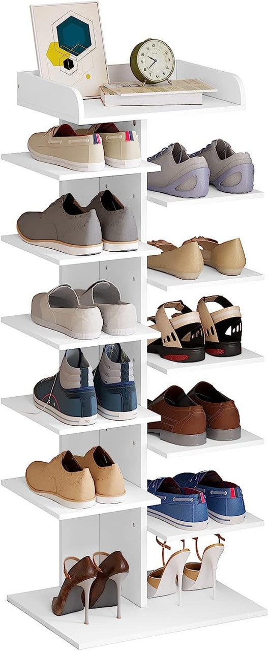 24goodz 12-Tier Shoe Rack - Space-Saving Design - Sturdy E1 Wood-Based Material - For Home Organization - White - ws