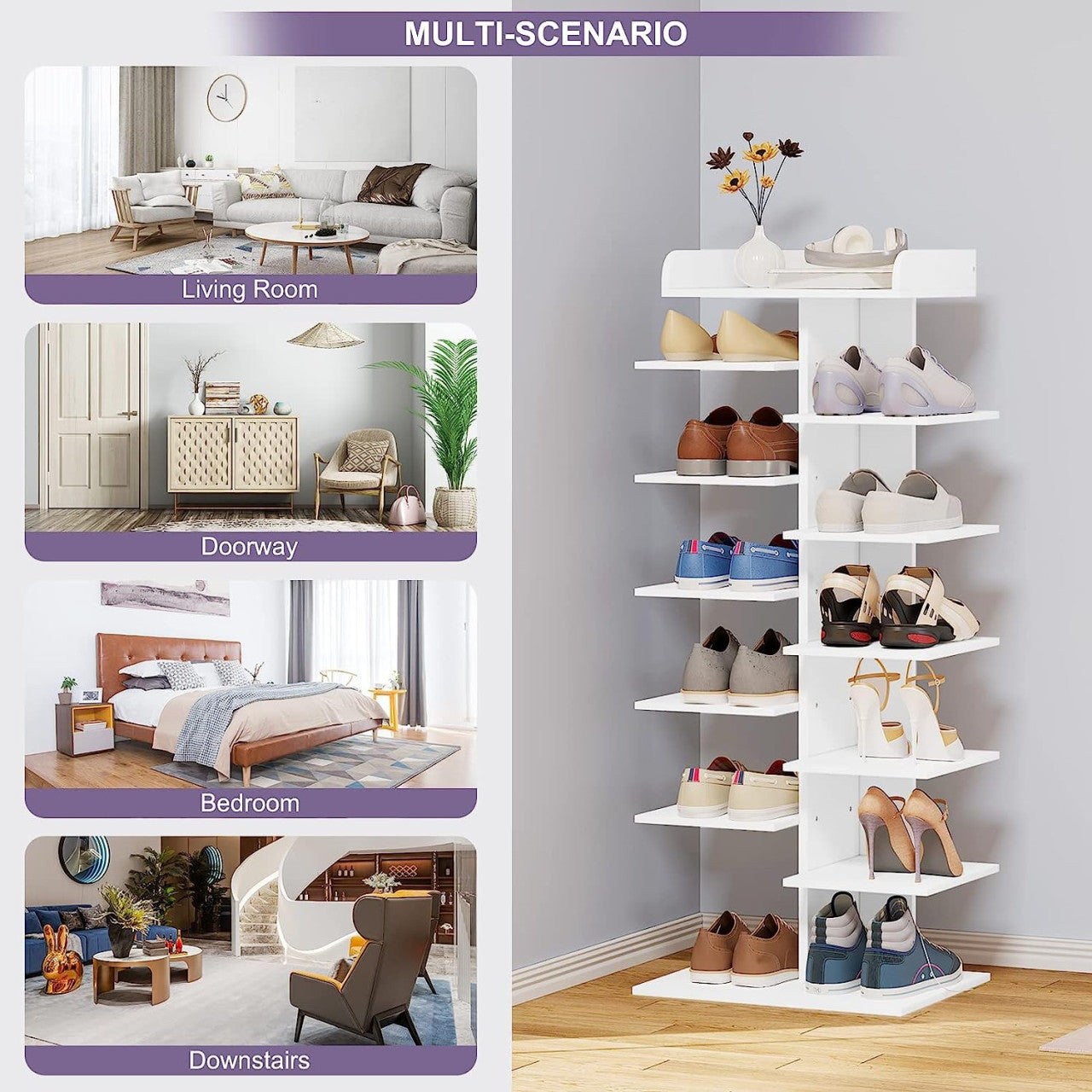 24goodz 12-Tier Shoe Rack - Space-Saving Design - Sturdy E1 Wood-Based Material - For Home Organization - White - ws