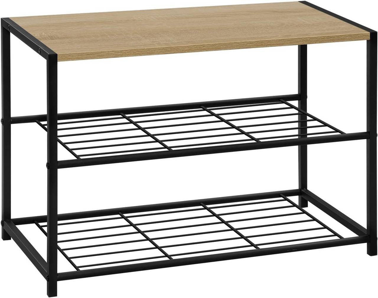 24goodz Shoe Rack with 2 Tiers - Spacious Storage for 6 Pairs - E1-Class Engineered Wood and Iron - Light Oak + Black - 63 x 43 x 30 cm