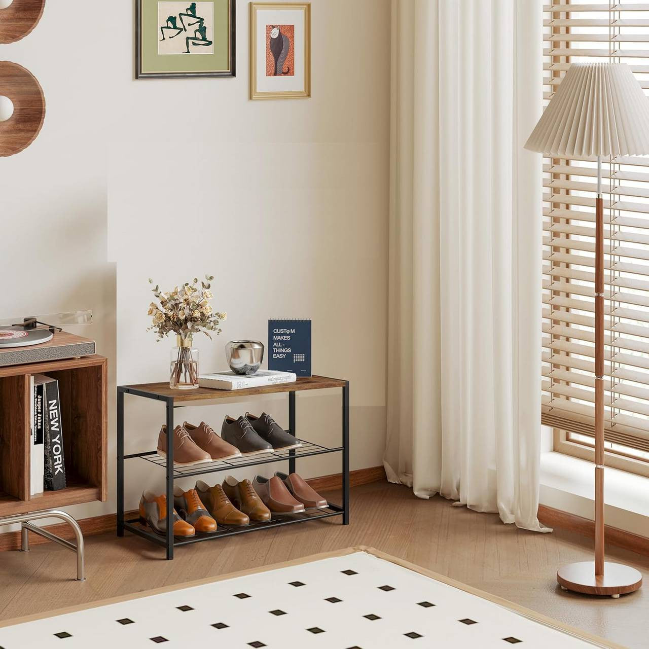24goodz Shoe Rack with 2 Tiers - Spacious Storage for 6 Pairs - E1-Class Engineered Wood - For Home Organization - Dark Wood Look - dc