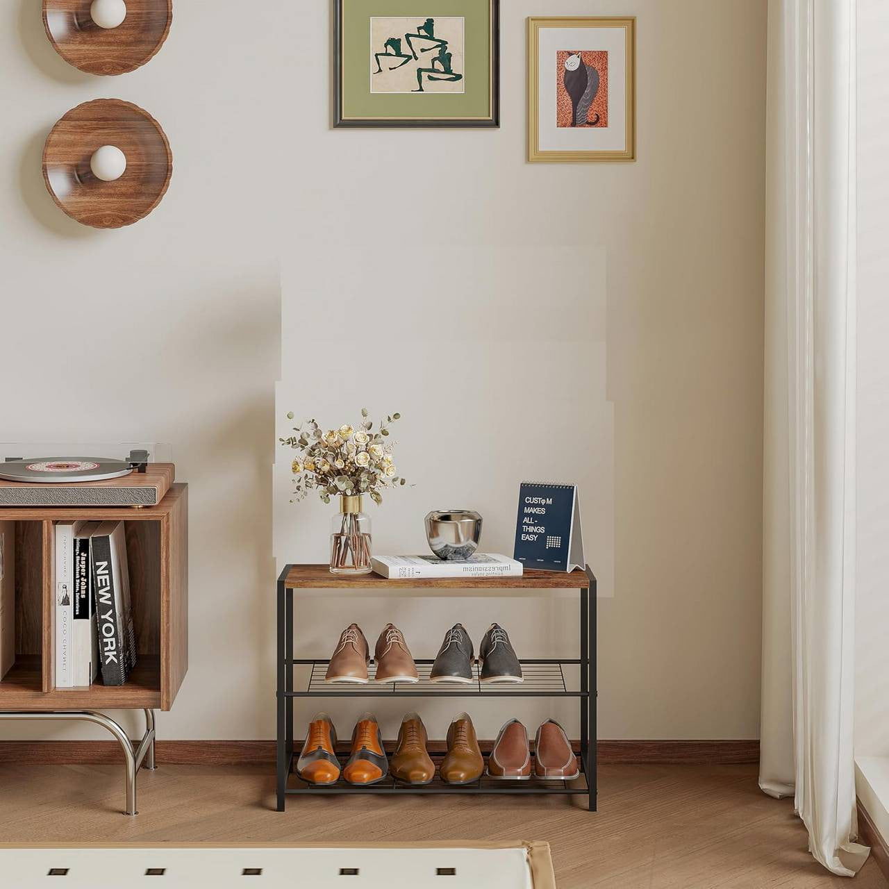 24goodz Shoe Rack with 2 Tiers - Spacious Storage for 6 Pairs - E1-Class Engineered Wood - For Home Organization - Dark Wood Look - dc