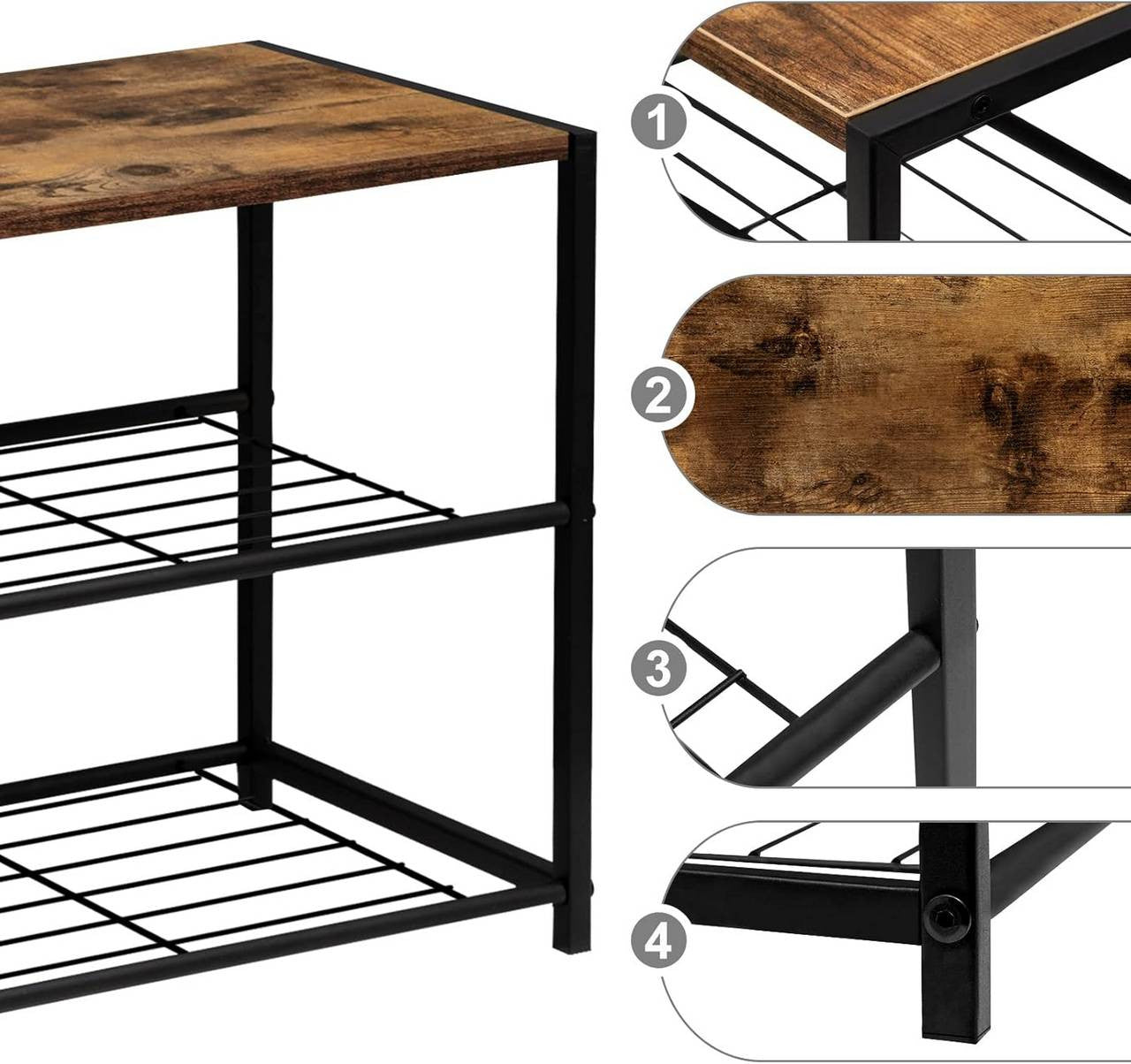 24goodz Shoe Rack with 2 Tiers - Spacious Storage for 6 Pairs - E1-Class Engineered Wood - For Home Organization - Dark Wood Look - dc