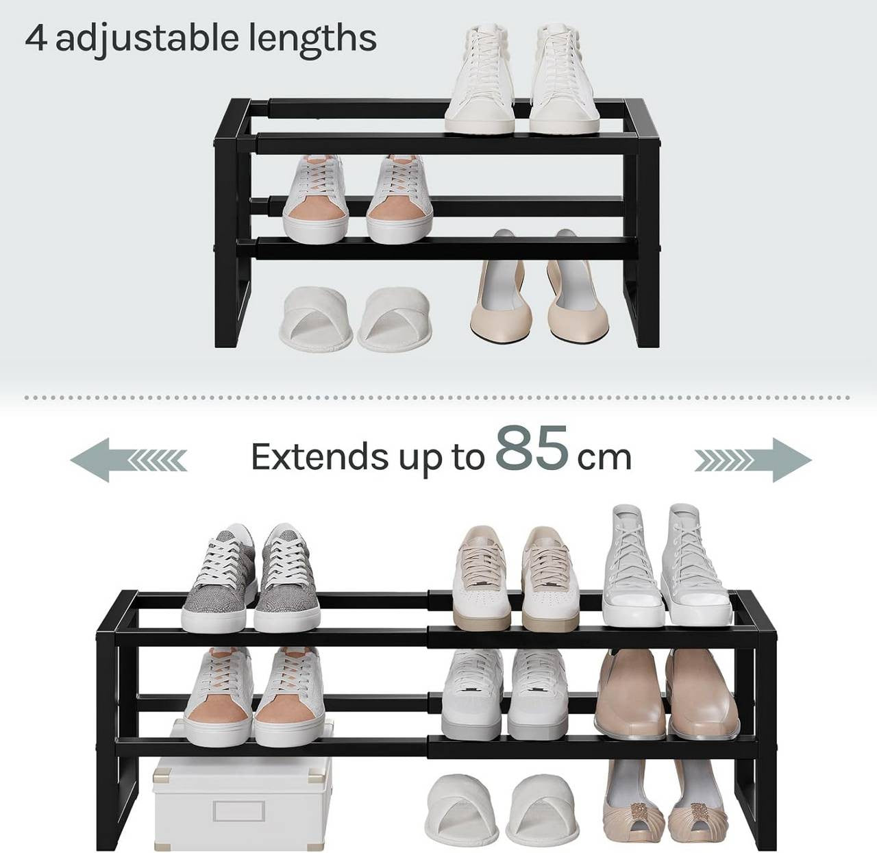 24goodz Expandable Shoe Rack - Space-Saving Design - Durable Metal - For Every Home - Black