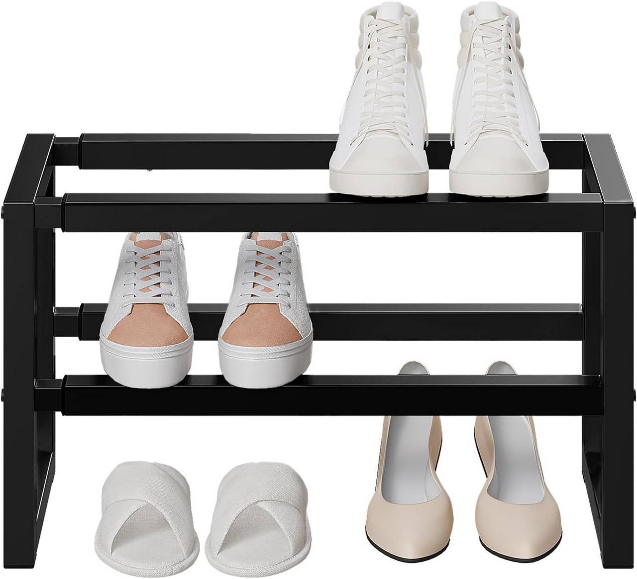24goodz Expandable Shoe Rack - Space-Saving Design - Durable Metal - For Every Home - Black
