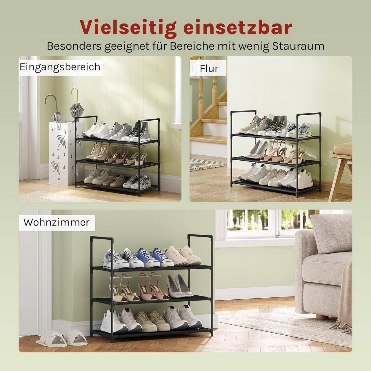 24goodz Slim Shoe Rack - Space-Saving Design - Easy Assembly - Metal Frame - Black - 61x28x55 cm