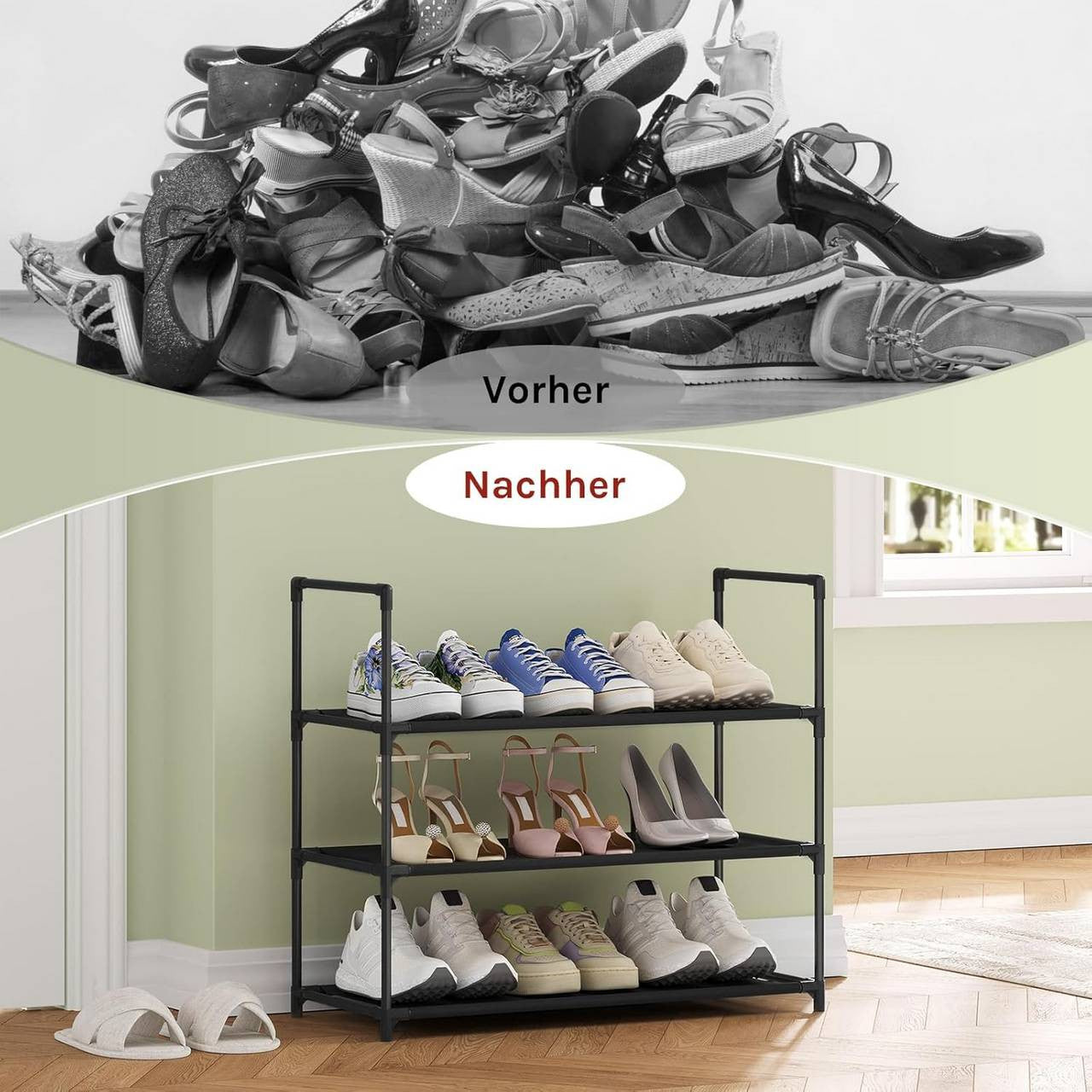 24goodz Slim Shoe Rack - Space-Saving Design - Easy Assembly - Metal Frame - Black - 61x28x55 cm