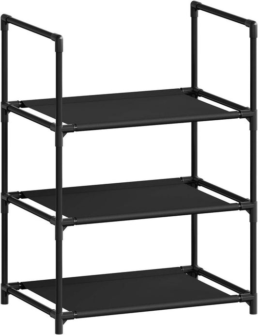 24goodz Shoe Rack with 3 Shelves - Space-Saving Design - Sturdy Metal Frame - Black - 41x28x55 cm
