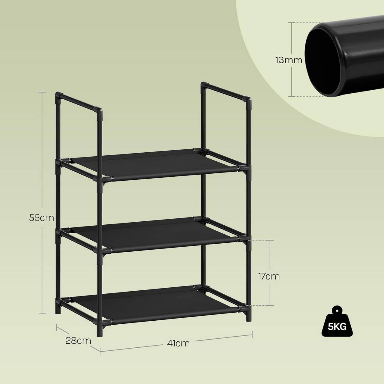 24goodz Shoe Rack with 3 Shelves - Space-Saving Design - Sturdy Metal Frame - Black - 41x28x55 cm