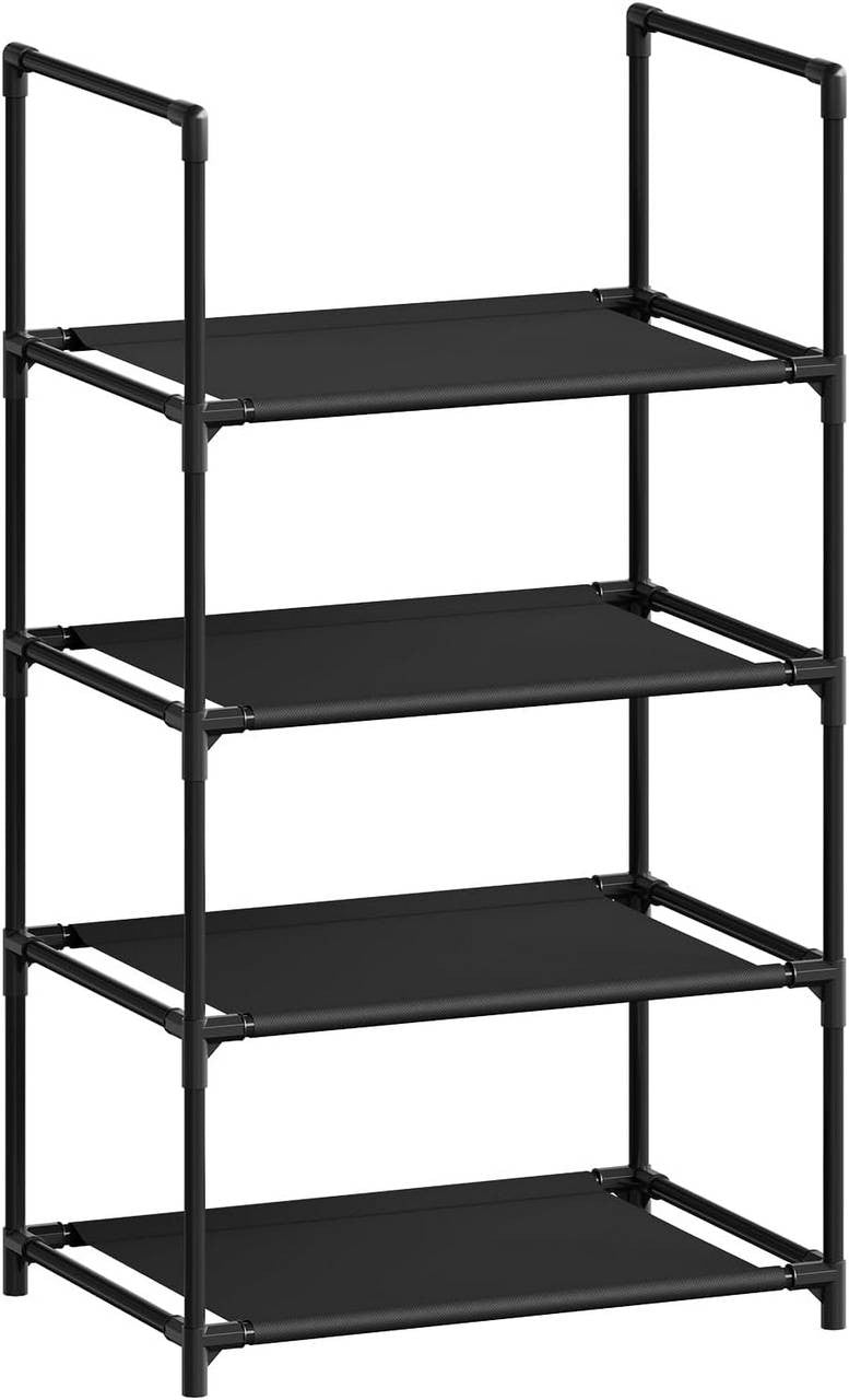 24goodz Shoe Rack with 4 Shelves - Space-Saving Design - Robust Metal Frame - Black - 41x28x72 cm