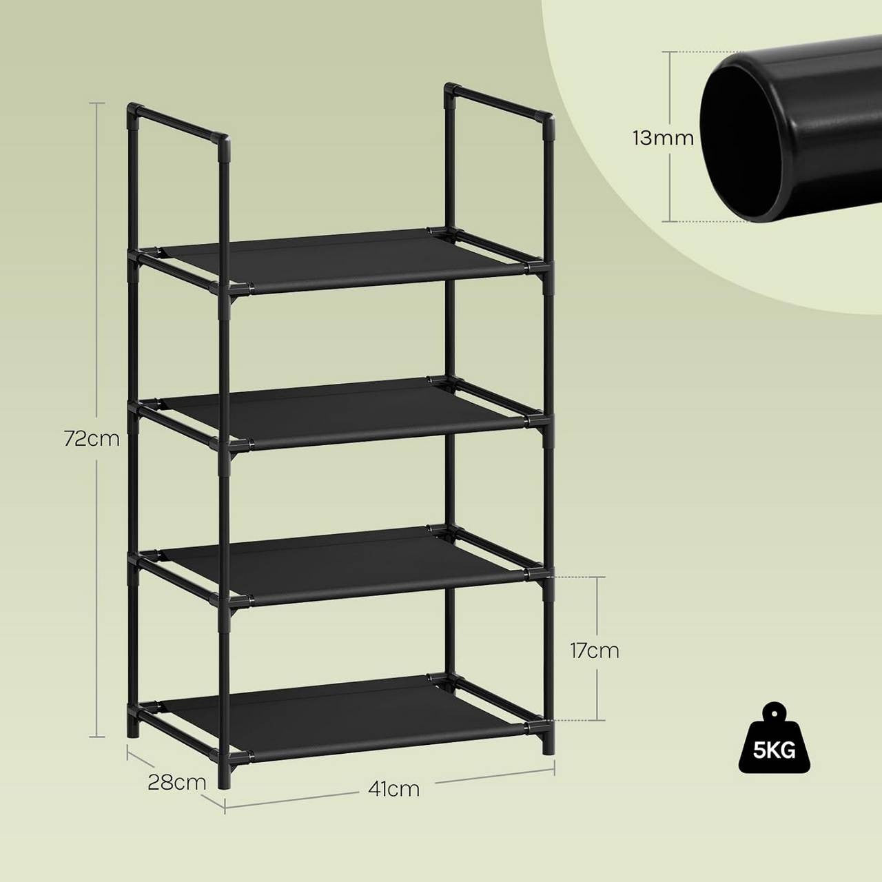 24goodz Shoe Rack with 4 Shelves - Space-Saving Design - Robust Metal Frame - Black - 41x28x72 cm