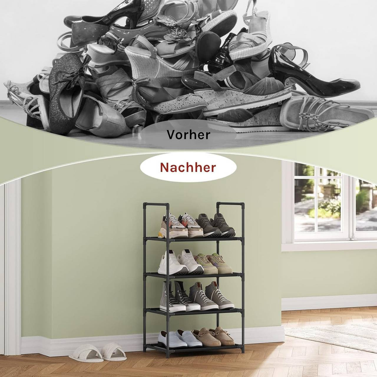 24goodz Shoe Rack with 4 Shelves - Space-Saving Design - Robust Metal Frame - Black - 41x28x72 cm