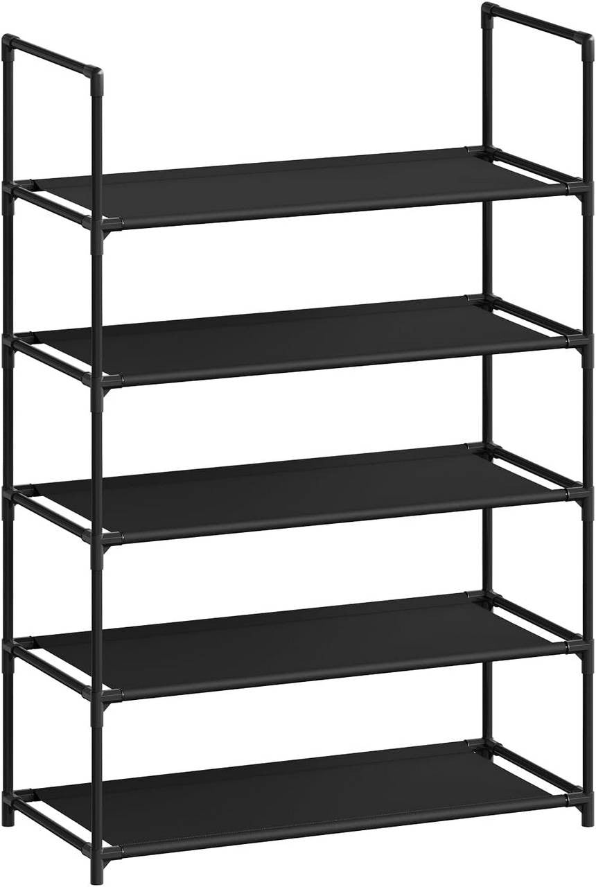 24goodz Shoe Rack with 5 Shelves - Space-Saving Design - Sturdy Metal Frame - Black - 61x28x89 cm