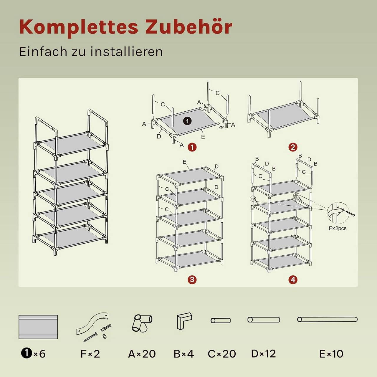 24goodz Shoe Rack with 5 Shelves - Space-Saving Design - Sturdy Metal Frame - Black - 61x28x89 cm