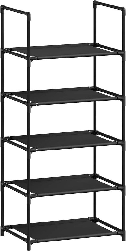 24goodz Shoe Rack with 5 Shelves - Space-Saving Design - Sturdy Metal Frame - Black - 41x28x89 cm