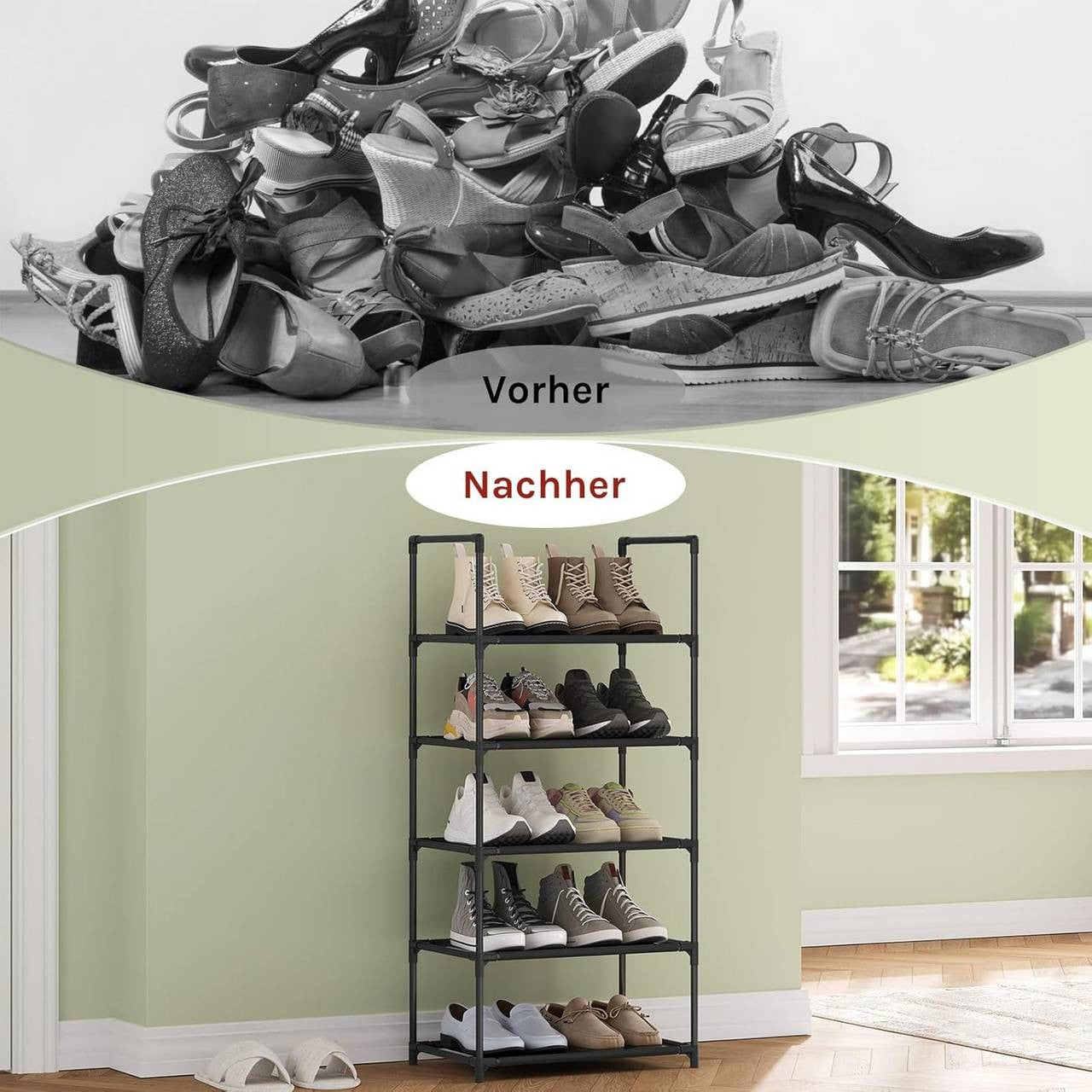 24goodz Shoe Rack with 5 Shelves - Space-Saving Design - Sturdy Metal Frame - Black - 41x28x89 cm