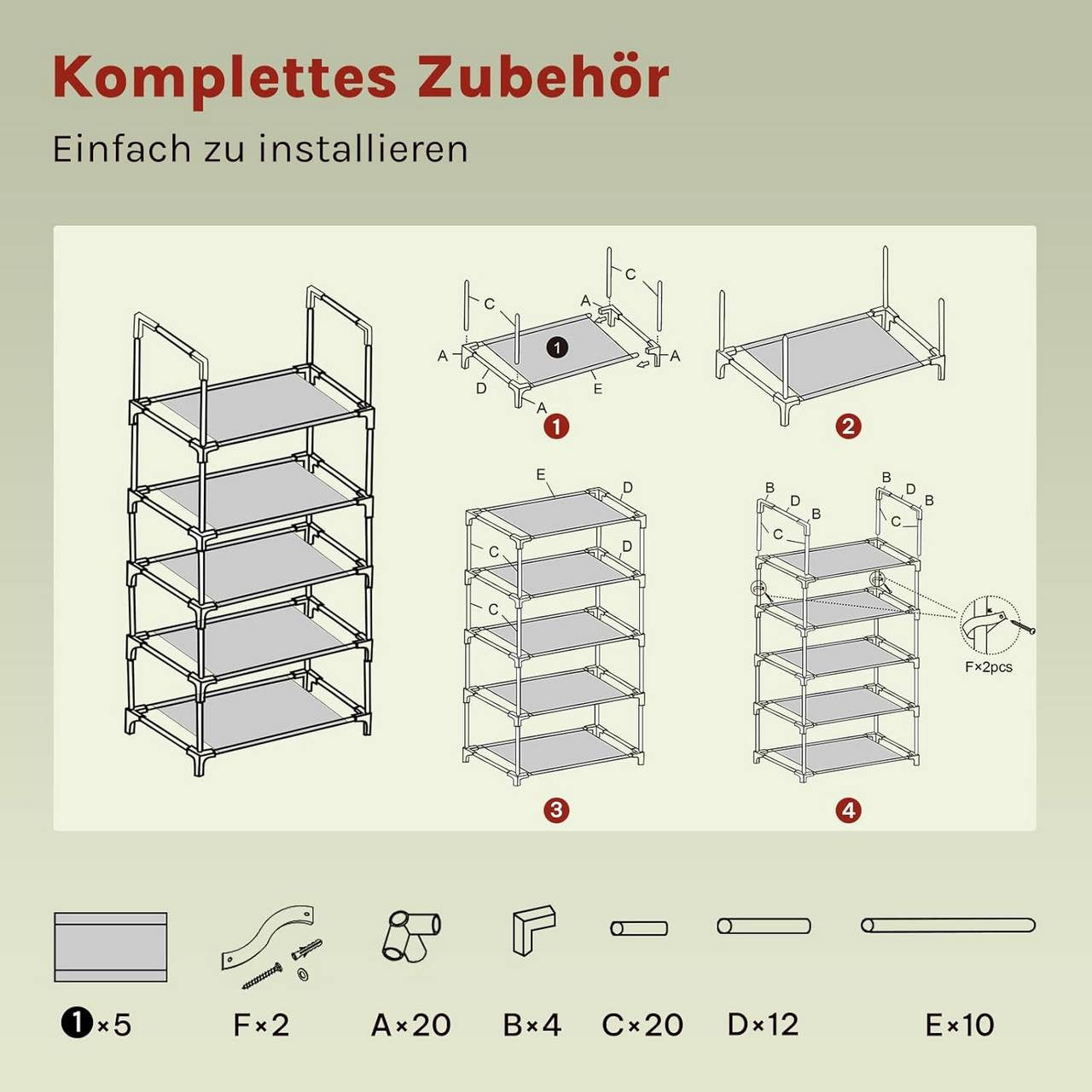 24goodz Shoe Rack with 5 Shelves - Space-Saving Design - Sturdy Metal Frame - Black - 41x28x89 cm